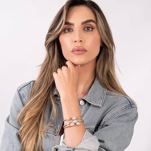 Neiman Marcus Barzel 18K Gold Plated Crystal Cable Bangle Bracelet - Picture 3 of 5